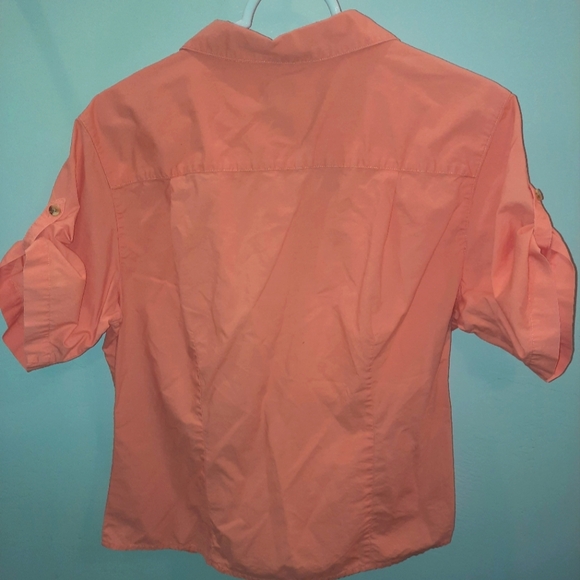 L.L. Bean womens size large peach colored Short Sleeve Button Down EUC - Picture 3 of 7